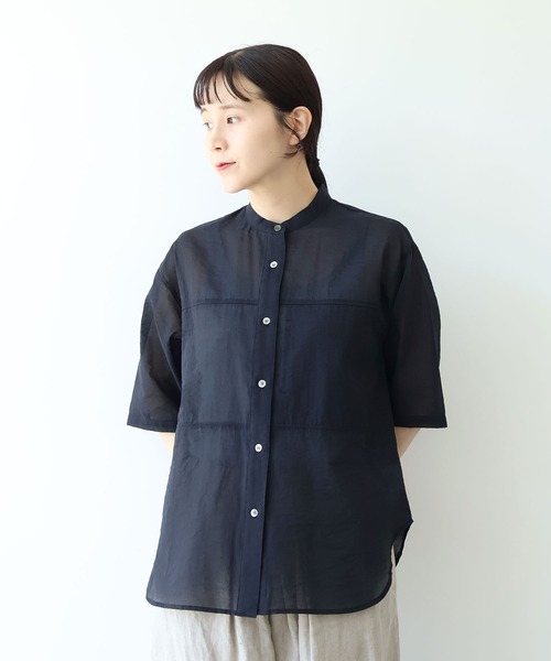 yuni（ユニ　）の「cotton nylon sheer  half sleeves blouse（シャツ/ブラウス・レディース・サックスブルー/ブラウン/ブラック・FREE）」の18枚目の写真