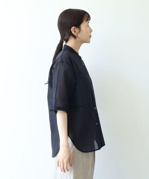 yuni（ユニ　）の「cotton nylon sheer  half sleeves blouse（シャツ/ブラウス・レディース・サックスブルー/ブラウン/ブラック・FREE）」の19枚目の写真