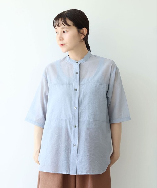 yuni（ユニ　）の「cotton nylon sheer  half sleeves blouse（シャツ/ブラウス・レディース・サックスブルー/ブラウン/ブラック・FREE）」の7枚目の写真