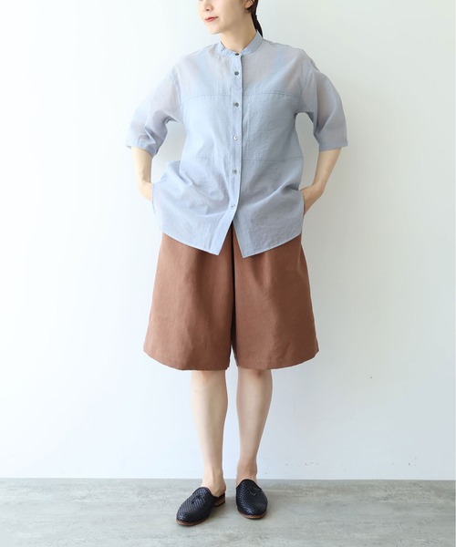 yuni（ユニ　）の「cotton nylon sheer  half sleeves blouse（シャツ/ブラウス・レディース・サックスブルー/ブラウン/ブラック・FREE）」の4枚目の写真