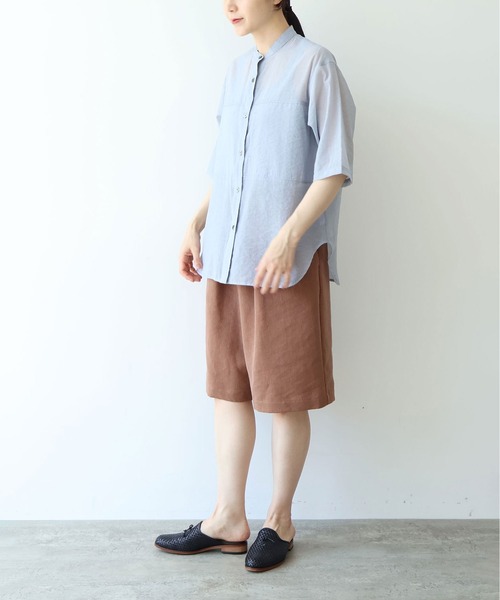 yuni（ユニ　）の「cotton nylon sheer  half sleeves blouse（シャツ/ブラウス・レディース・サックスブルー/ブラウン/ブラック・FREE）」の5枚目の写真