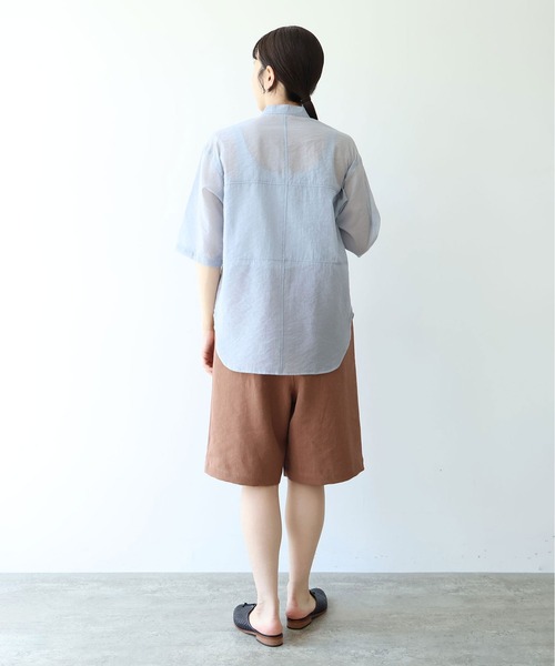 yuni（ユニ　）の「cotton nylon sheer  half sleeves blouse（シャツ/ブラウス・レディース・サックスブルー/ブラウン/ブラック・FREE）」の6枚目の写真