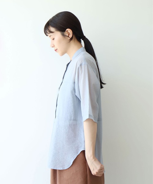 yuni（ユニ　）の「cotton nylon sheer  half sleeves blouse（シャツ/ブラウス・レディース・サックスブルー/ブラウン/ブラック・FREE）」の8枚目の写真