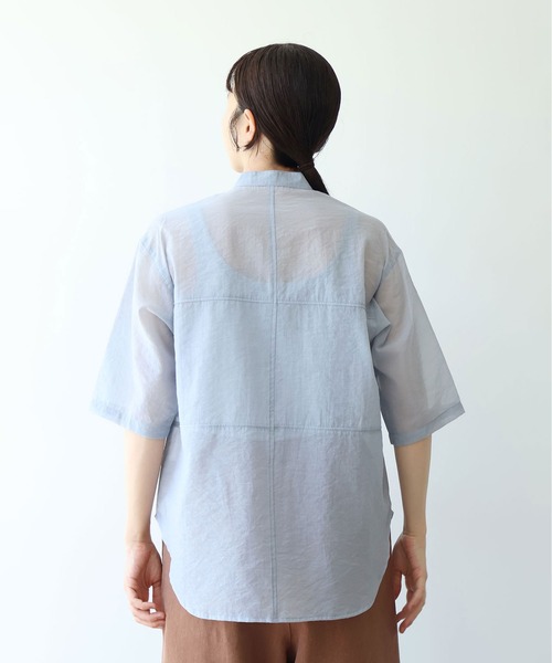 yuni（ユニ　）の「cotton nylon sheer  half sleeves blouse（シャツ/ブラウス・レディース・サックスブルー/ブラウン/ブラック・FREE）」の9枚目の写真