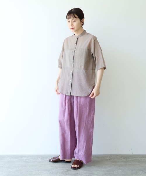 yuni（ユニ　）の「cotton nylon sheer  half sleeves blouse（シャツ/ブラウス・レディース・サックスブルー/ブラウン/ブラック・FREE）」の12枚目の写真