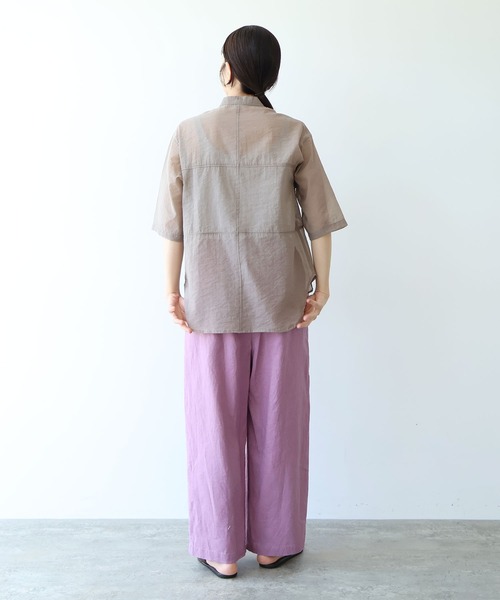 yuni（ユニ　）の「cotton nylon sheer  half sleeves blouse（シャツ/ブラウス・レディース・サックスブルー/ブラウン/ブラック・FREE）」の14枚目の写真
