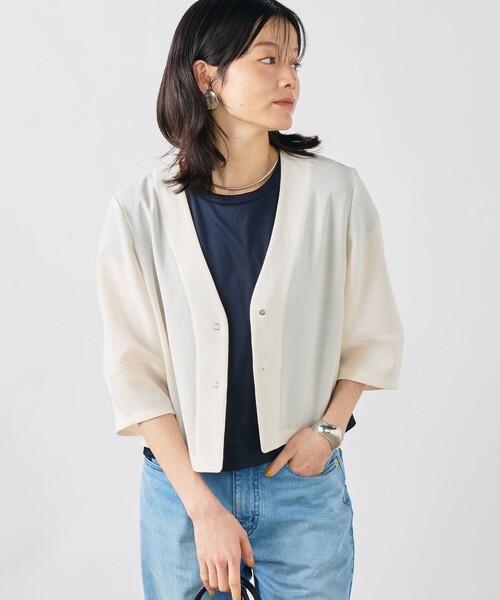 NOLLEY’S(ノーリーズ)の「ウォッシャブルヴィンテージメッシュカーディガン(ブルゾン・レディース・オフホワイト/ブラック・38)」の13枚目の写真