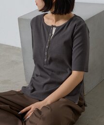 テレコヘンリーネック半袖トップス