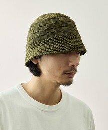 KIJIMA TAKAYUKI（キジマ　タカユキ）の「【KIJIMA TAKAYUKI】POLY KNIT BUCKET HAT (CHECKERBOAD)（ニットキャップ/ビーニー）」