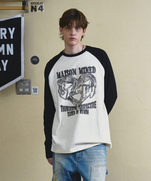 MAISON MINED（メゾンミネド）の「ドゥードゥル ラグラン ロングスリーブ Tシャツ クリーム（Tシャツ/カットソー）」