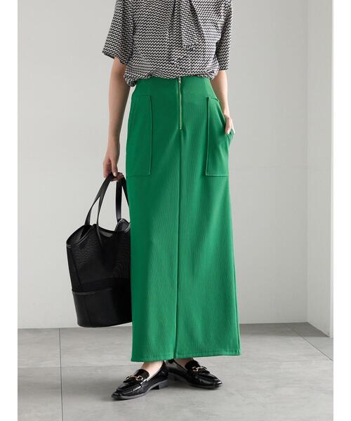 Te chichi（テチチ）の「フロントZIPトリコットタイトスカート（スカート・レディース・グリーン/ブラック/チャコールグレー・M/S）」の3枚目の写真