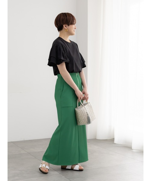 Te chichi（テチチ）の「フロントZIPトリコットタイトスカート（スカート・レディース・グリーン/ブラック/チャコールグレー・M/S）」の5枚目の写真