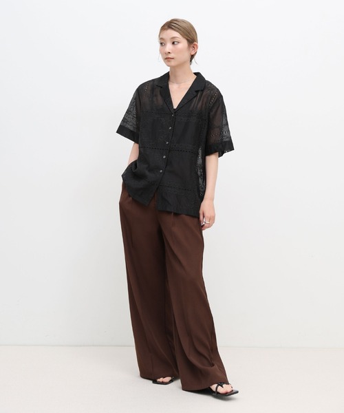 select MOCA(セレクトモカ)の「パッチワークエンブロイダリーハーフシャツジャケット【セットアップ可】(シャツ/ブラウス・レディース・ブラウン/オフホワイト/ブラック・FREE)」の4枚目の写真