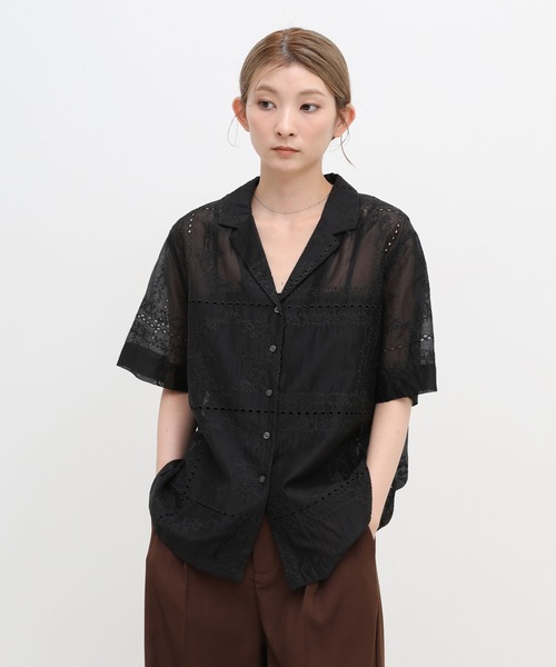 select MOCA(セレクトモカ)の「パッチワークエンブロイダリーハーフシャツジャケット【セットアップ可】(シャツ/ブラウス・レディース・ブラウン/オフホワイト/ブラック・FREE)」の7枚目の写真