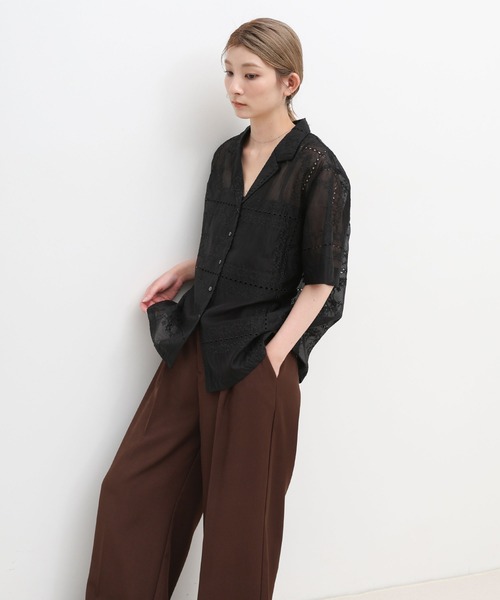 select MOCA(セレクトモカ)の「パッチワークエンブロイダリーハーフシャツジャケット【セットアップ可】(シャツ/ブラウス・レディース・ブラウン/オフホワイト/ブラック・FREE)」の15枚目の写真