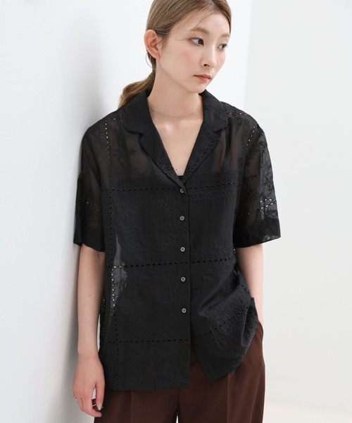 select MOCA(セレクトモカ)の「パッチワークエンブロイダリーハーフシャツジャケット【セットアップ可】(シャツ/ブラウス・レディース・ブラウン/オフホワイト/ブラック・FREE)」の8枚目の写真