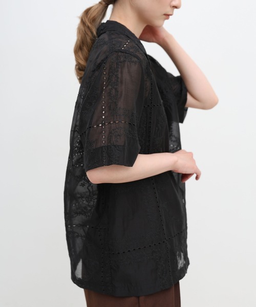 select MOCA(セレクトモカ)の「パッチワークエンブロイダリーハーフシャツジャケット【セットアップ可】(シャツ/ブラウス・レディース・ブラウン/オフホワイト/ブラック・FREE)」の9枚目の写真