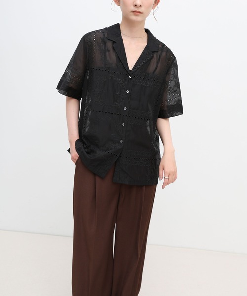 select MOCA(セレクトモカ)の「パッチワークエンブロイダリーハーフシャツジャケット【セットアップ可】(シャツ/ブラウス・レディース・ブラウン/オフホワイト/ブラック・FREE)」の10枚目の写真