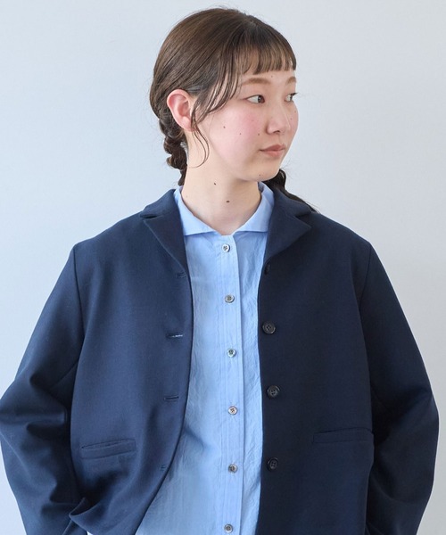 bulle de savon(ビュルデサボン)の「ウールサキソニー ジャケット(テーラードジャケット・レディース・ネイビー/グレー・FREE)」の2枚目の写真