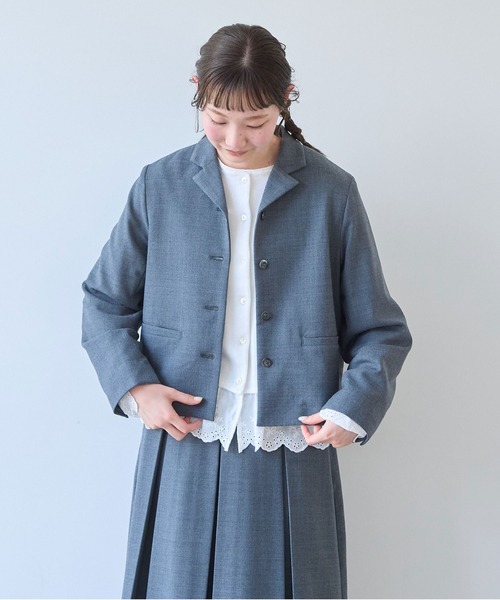 bulle de savon(ビュルデサボン)の「ウールサキソニー ジャケット(テーラードジャケット・レディース・ネイビー/グレー・FREE)」の22枚目の写真