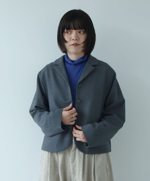 bulle de savon(ビュルデサボン)の「ウールサキソニー ジャケット(テーラードジャケット・レディース・ネイビー/グレー・FREE)」の3枚目の写真