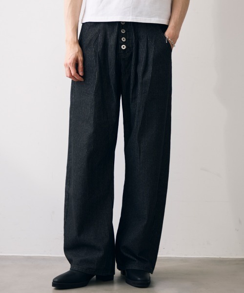 セール】Double tuck stripe wool slacks / ダブルタックストライプ