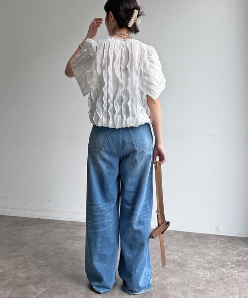 DouDou(ドゥドゥ)の「【WEB限定】縦レースフリルトップス(Tシャツ/カットソー・レディース・オフホワイト/ブラック・FREE)」の7枚目の写真
