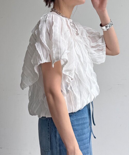 DouDou(ドゥドゥ)の「【WEB限定】縦レースフリルトップス(Tシャツ/カットソー・レディース・オフホワイト/ブラック・FREE)」の10枚目の写真