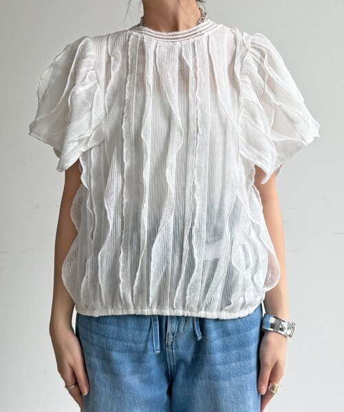DouDou(ドゥドゥ)の「【WEB限定】縦レースフリルトップス(Tシャツ/カットソー・レディース・オフホワイト/ブラック・FREE)」の12枚目の写真
