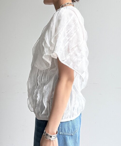 DouDou(ドゥドゥ)の「【WEB限定】縦レースフリルトップス(Tシャツ/カットソー・レディース・オフホワイト/ブラック・FREE)」の13枚目の写真