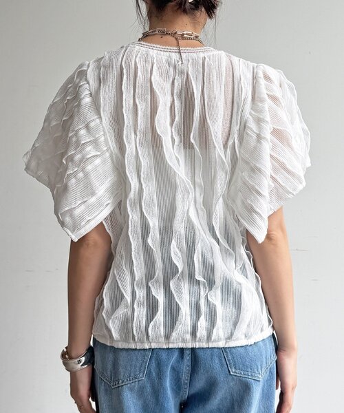 DouDou(ドゥドゥ)の「【WEB限定】縦レースフリルトップス(Tシャツ/カットソー・レディース・オフホワイト/ブラック・FREE)」の14枚目の写真