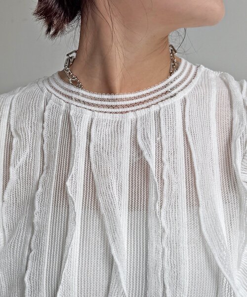 DouDou(ドゥドゥ)の「【WEB限定】縦レースフリルトップス(Tシャツ/カットソー・レディース・オフホワイト/ブラック・FREE)」の15枚目の写真