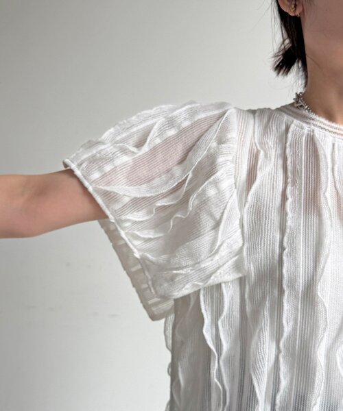 DouDou(ドゥドゥ)の「【WEB限定】縦レースフリルトップス(Tシャツ/カットソー・レディース・オフホワイト/ブラック・FREE)」の17枚目の写真