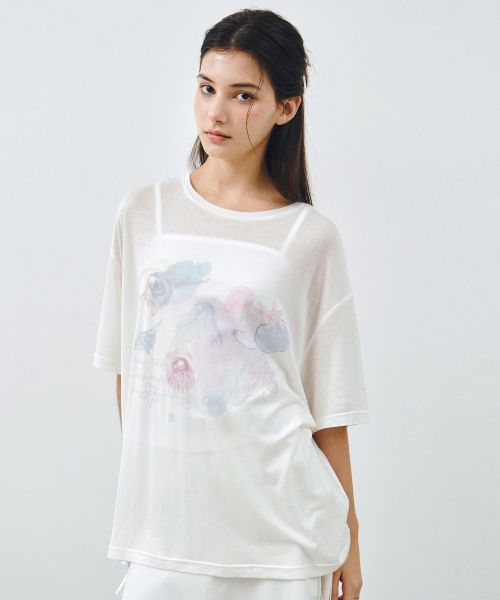 MONGDOL（モンドル）の「マリングラフィックシースルールーズフィットTシャツホワイトMDTS096WHITE（Tシャツ/カットソー・レディース・その他・F）」の3枚目の写真