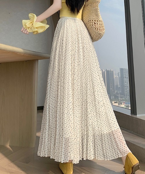 LUCPY(ラクピー)の「ドット柄ラインストーンプリーツロングスカート(スカート・レディース・ホワイト/ブラック・X-LARGE/LARGE/MEDIUM/SMALL)」の7枚目の写真