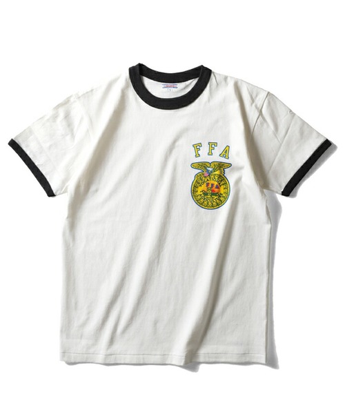 HOUSTON(ヒューストン)の「HOUSTON プリントリンガーTシャツ(FFA)(Tシャツ/カットソー・レディース・ホワイト系その他/グレー系その他/ホワイト系その他2・1)」の1枚目の写真