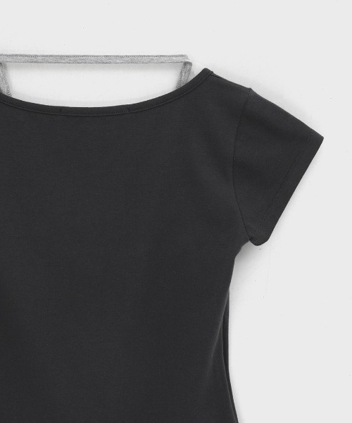 BLACKUP（ブラックアップ）の「[MADE] ピエタホルターレイヤードヘンリーネック半袖Tシャツ（Tシャツ/カットソー・レディース・ネイビー/チャコール・FREE）」の8枚目の写真