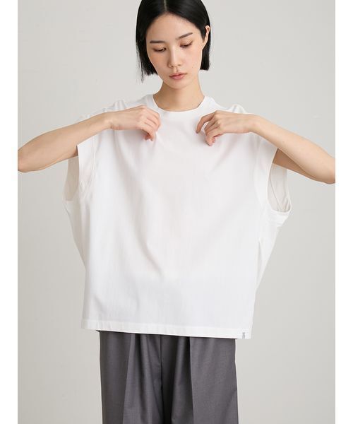 MIESROHE(ミースロエ)の「ノースリーブコクーントップス(Tシャツ/カットソー・レディース・ミント/ブラウン/ホワイト・F)」の1枚目の写真