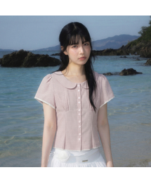 Round Collar Short Sleeve Blouse [Pink]