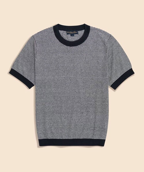 BROOKS BROTHERS(ブルックスブラザーズ)の「リネン クルーネック ショートスリーブ サマーセーター(ニット/セーター・メンズ・ネイビー/ホワイト×ネイビー・SMALL/X-LARGE/LARGE/MEDIUM)」の2枚目の写真