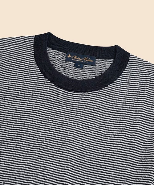 BROOKS BROTHERS(ブルックスブラザーズ)の「リネン クルーネック ショートスリーブ サマーセーター(ニット/セーター・メンズ・ネイビー/ホワイト×ネイビー・SMALL/X-LARGE/LARGE/MEDIUM)」の7枚目の写真