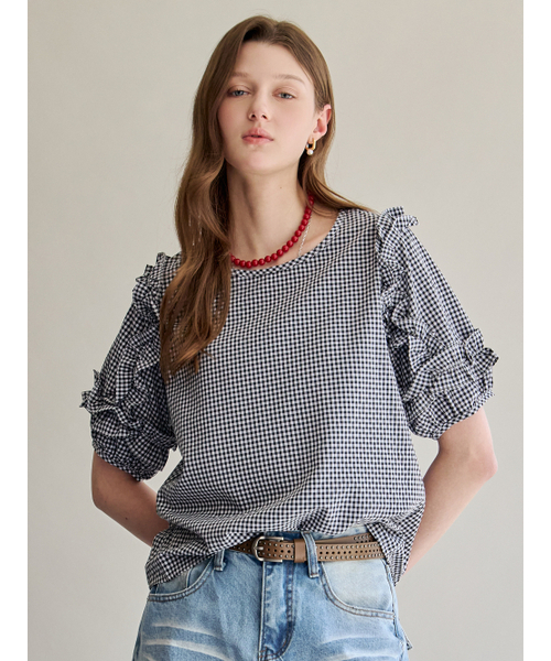 MAXZA（マージャコレクション）の「ギンガムチェックフリルパフブラウス（シャツ/ブラウス・レディース・レッド/ブラック・FREE）」の3枚目の写真