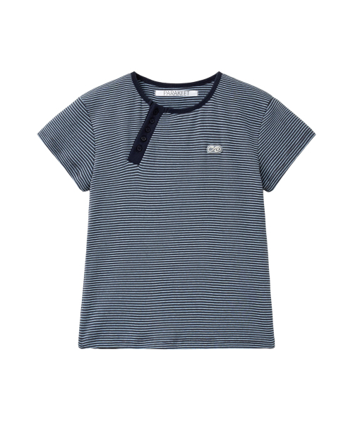PARAKEET(パラキート)の「アシンメトリックストライプヘンリー(ダークネイビー)(Tシャツ/カットソー・レディース・ダークネイビー・OS)」の3枚目の写真