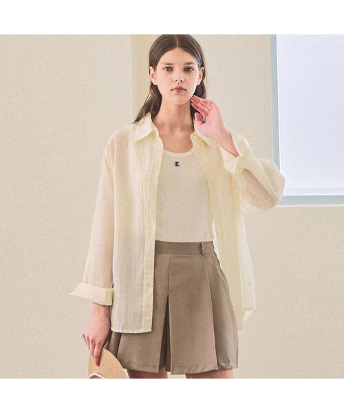 SLOWLOLLI(スローローリ)の「Sheer back logo shirt_3 Colors(シャツ/ブラウス・レディース・レモンイエロー/ミント/アイボリー・FREE)」の3枚目の写真