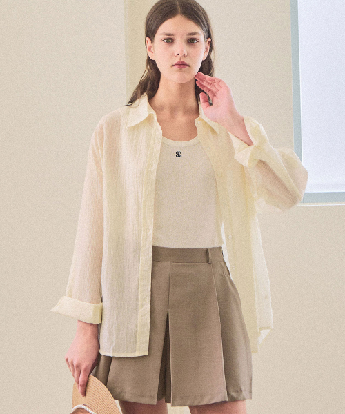 SLOWLOLLI(スローローリ)の「Sheer back logo shirt_3 Colors(シャツ/ブラウス・レディース・レモンイエロー/ミント/アイボリー・FREE)」の6枚目の写真