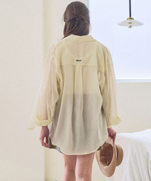 SLOWLOLLI(スローローリ)の「Sheer back logo shirt_3 Colors(シャツ/ブラウス・レディース・レモンイエロー/ミント/アイボリー・FREE)」の7枚目の写真