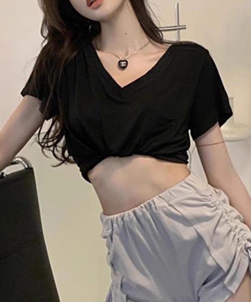 Songe(ソンジュ)の「Vネックルーズシルエット半袖Tシャツ(Tシャツ/カットソー・レディース・ブラック/ホワイト/グレー・L/LL/M)」の3枚目の写真