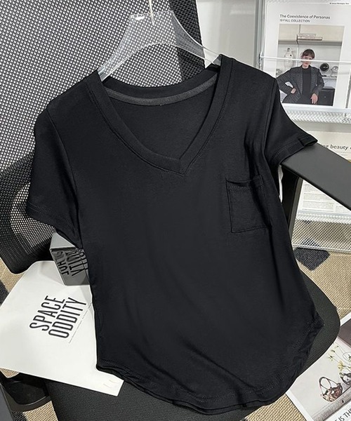 Songe(ソンジュ)の「Vネックルーズシルエット半袖Tシャツ(Tシャツ/カットソー・レディース・ブラック/ホワイト/グレー・L/LL/M)」の7枚目の写真