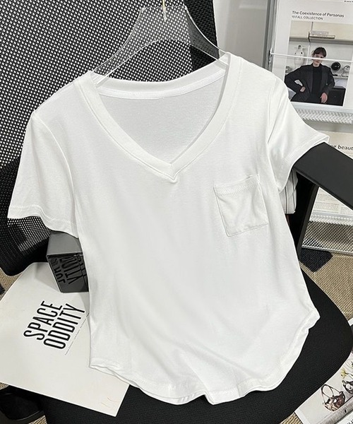 Songe(ソンジュ)の「Vネックルーズシルエット半袖Tシャツ(Tシャツ/カットソー・レディース・ブラック/ホワイト/グレー・L/LL/M)」の12枚目の写真