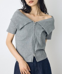 【身長/骨格別着用画像あり】【接触冷感】ひんやり♪ダブルジップオフショルダートップス 春服 夏服 秋服 フルジップ